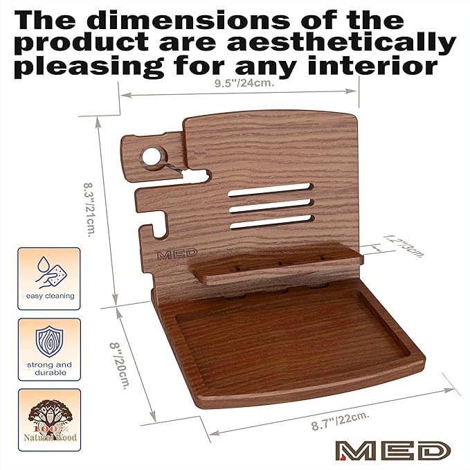 MED Wood Phone Docking Station – Nightstand Desk Organizer for Phone, Watch, Wallet & Tablet – Gift for Men, Husband, Dad & Women – Wooden Charging Stand (Black, Model 1)