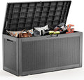 100 Gallon Deck Box,Resin Outdoor Storage Box with Lockable for Patio Furniture, Pool Accessories, Garden Tools Waterproof Outside Storage Box, Black