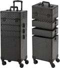 Leeora&Leekoo Portable Multi-Storey Nail Case for Nail Tech Organizer - Wheels Makeup Case Organizer, Cosmetic Case, Makeup Train Case, Make Up Case (Black)