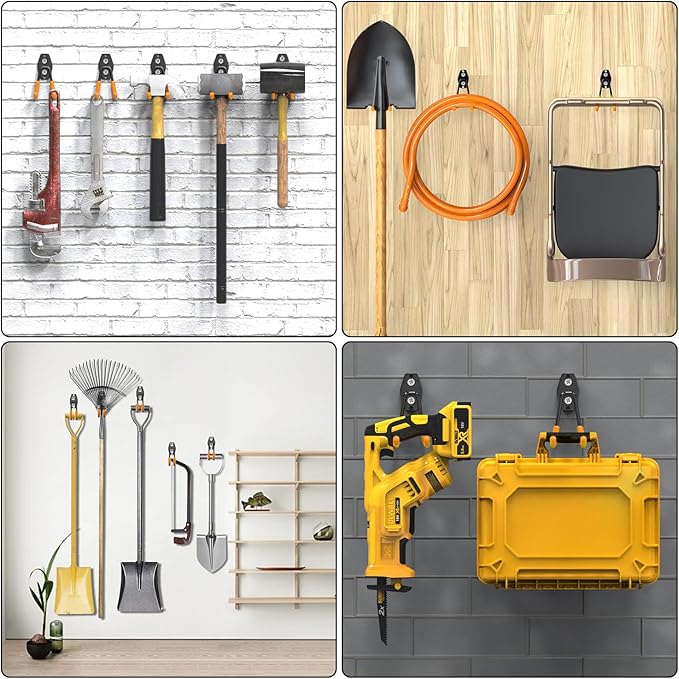 3-H Garage Wall Hooks 10 Pack, Heavy Duty Garage Hooks with Extra Welding Spots, Wall Mount Storage Organizer for Hanging Garden Lawn Tools, Chair, Shovel, Blower, Toolkit (Orange)