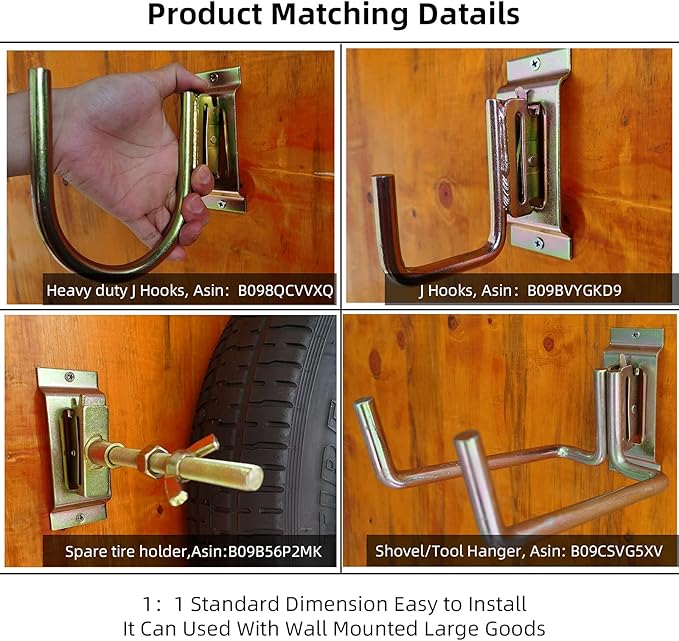 2 Pack E-Track Heavy Duty Shovel Hanger for Store Long Handled Tools,Large Steel Tool Double J Hook, Tool Hanger | E Track Accessories for Enclosed Trailer or Trucks (Black)