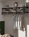 Wall Mounted Clothes Rack 12 Inch Deep, 72 Inch Heavy Duty Garment Rack with Real Walnut Wood Shelf, Multi-Purpose Hanging Rod & Space-Saving Closet Storage Organizer