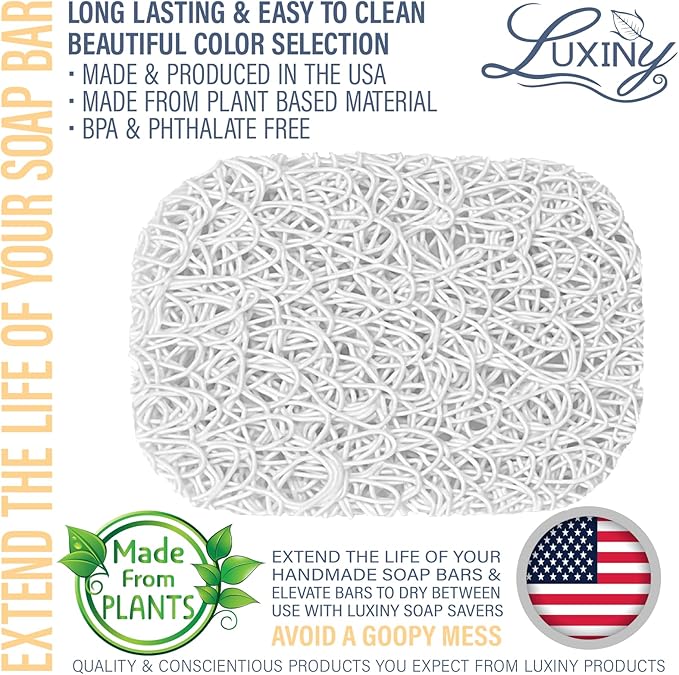 Soap Savers for Bar Soap, American Made by Luxiny, Lifts Soap in Soap Dishes & Shower Soap Holders - Handmade Soap Lasts Longer - Made from Plant Based Materials (White - 2 Pack)