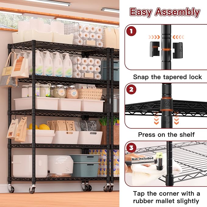 PrimeZone 4 Packs 36" W x 16" D x 79" H Wire Storage Shelves with Wheels, 5 Tier NSF Certified Heavy Duty Adjustable Kitchen Shelving Unit, Pantry Organizer Rack Rolling Metal Shelf for Garage Closet