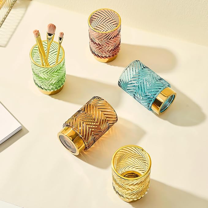 Makeup Brush Holder Organizer,Toothbrush Holders,Desk Pen Pencil Holder,Multifunctional Vintage Glass Brush Cup（A40-4-US）