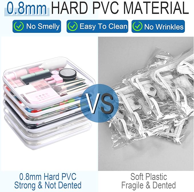 Sanwuta 6 Pcs Clear Hard Zipper Case Hard Plastic Zipper Pouches Transparent Makeup Bag Pencil Pouches for Travel Snacks Christmas Trinket Storage Organizer Box(White,13.78 x 11.81 x 2 Inch)