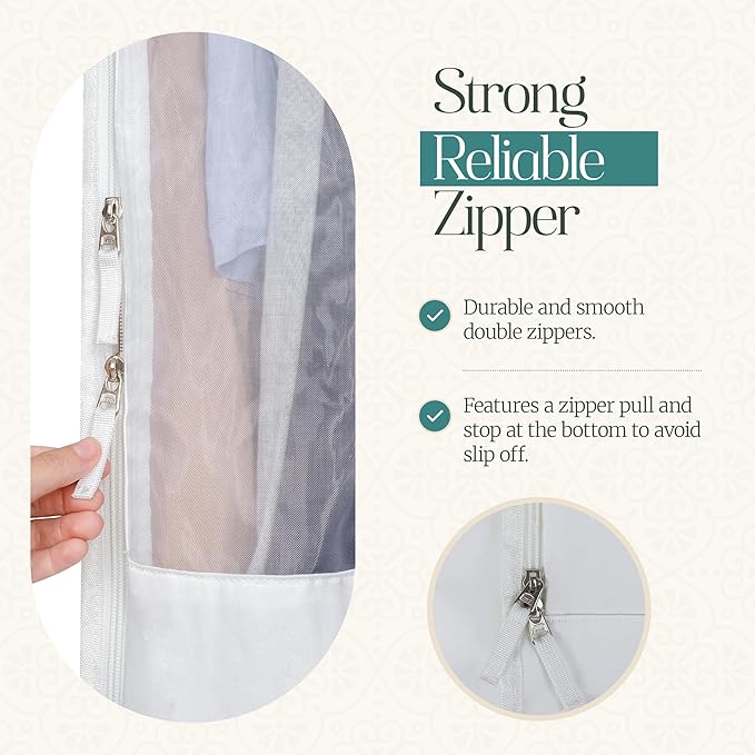 Premium 40” Short Cotton Garment Bag For Hanging Clothes And Storage | Wide 6” Gusset & 4 Cedar Blocks For Fresh Smell And Moth Protection | Best For Suits, Fur Coats, Leather Jackets, Sweaters.