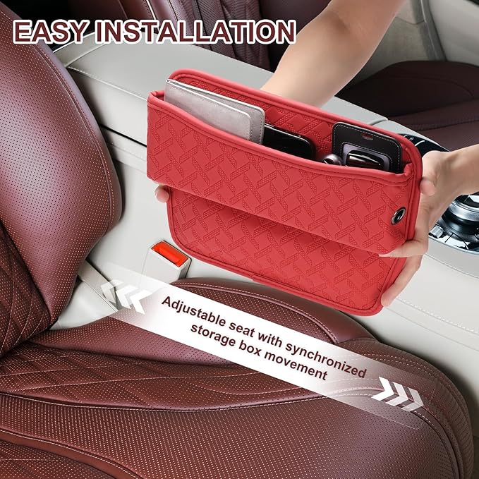 HARFINGTON 2pcs Car Seat Gap Filler Organizer 11.5 x 8 x 2.1 Inch Leather Universal Car Organizer Storage Box Between Seat and Console for Phone Sunglasses Keys, Coffee