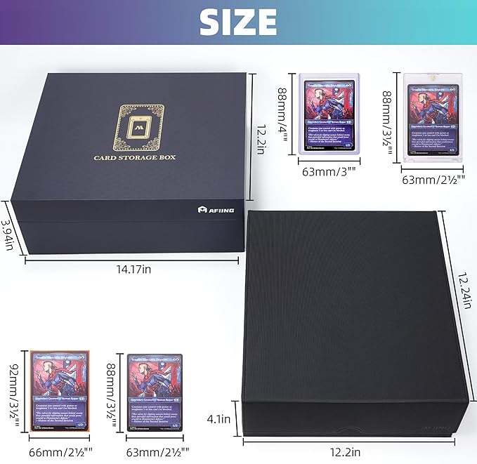 AFIING Trading Card Storage Box 6000+ Capacity – DIY Toploader Case w/ 24 Dividers & 8 Supports, Fits 3x4 Rigid Card, Deck Box for MTG TCG Sports Cards– Black & Orange
