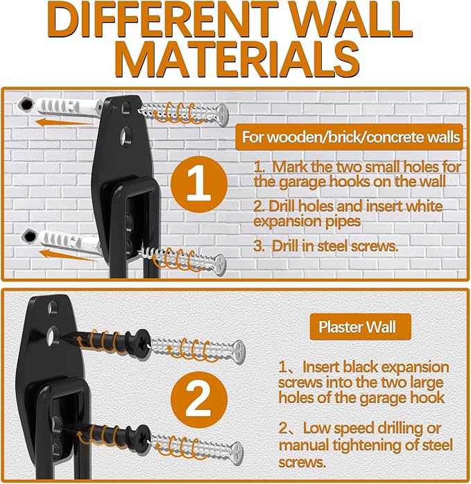 3-H Garage Wall Hooks 20 Pack, Garage Hooks Heavy Duty with Extra Welding Spots, Garage Organizer for Garden, Lawn, Chairs, Ladders, Weed Eater, Shovel(Orange)