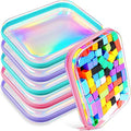 Sanwuta 6 Pcs Clear Hard Zipper Case Hard Plastic Zipper Pouches Transparent Makeup Bag Pencil Pouches for Travel Snacks Christmas Trinket Storage Organizer Box(Holographic,9.84 x 7.87 x 2 Inch)