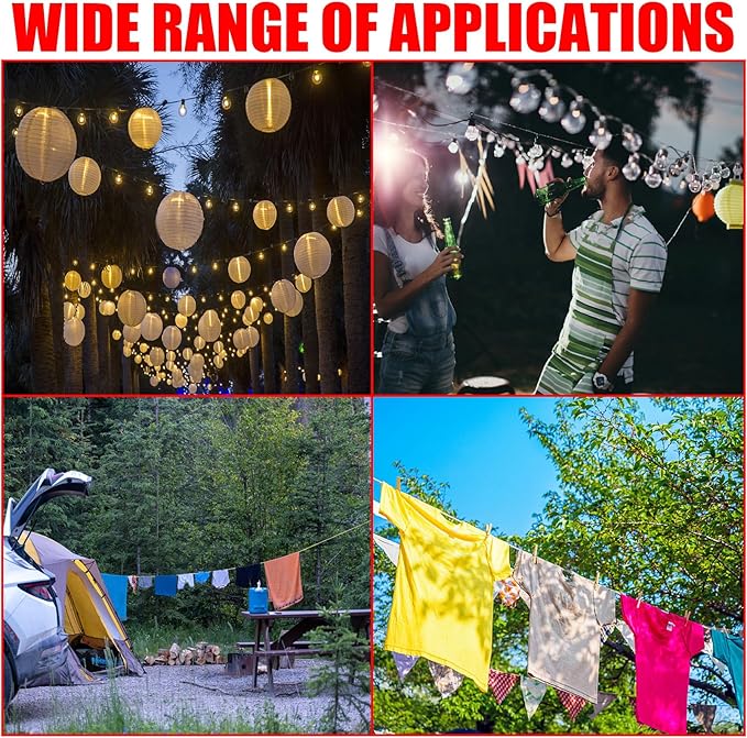 40ft Clothes Line Outdoors 3/16" Wire Ropes Silver PVC Coating Laundry Drying Clothesline with Metal Hooks and Snap Heavy Duty for Umbrella Travel Outside Camping Backyard