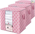 WISELIFE Storage Bags 3 Pack/100L Large Blanket Clothes Organization and Storage Containers for Comforters,Bedding, Foldable Organizer with Reinforced Handle, Clear Window, Sturdy Zippers,Pink