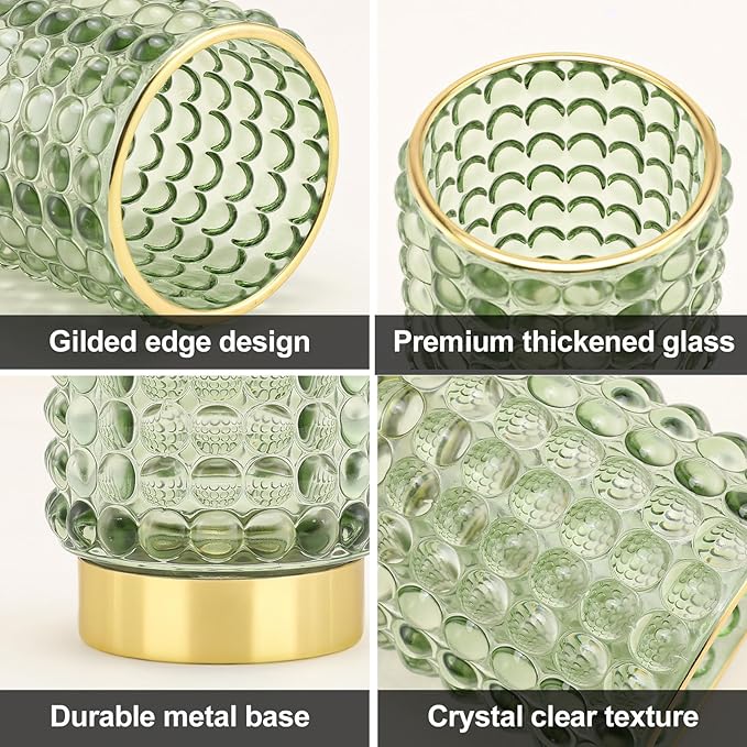 DASITON Makeup Brush Holder Organizer, Crystal Cosmetic Make Up Brush Holder, Glass Makeup Brushes Storage Organizer, Vintage Make Up Cup Desk Pen Pencil Holder, Toothbrush Holders (Green S)