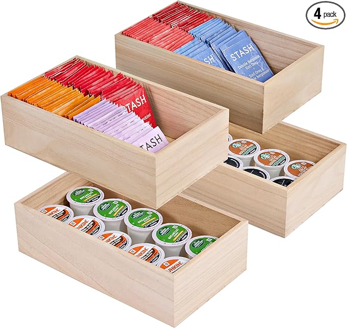 Sorbus Unfinished Wood Crates - Organizer Bins, Wooden Box for Pantry, Closet, Arts & Crafts, Cabinet Organizers, Containers (4 Pack)
