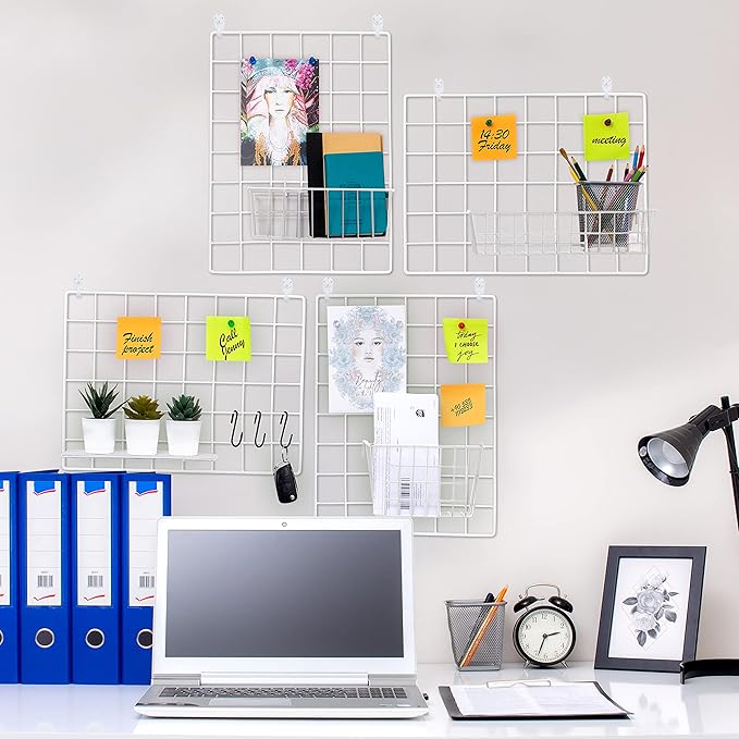 ODOXIA Picture Frame, 15.75x11.81in White Metal & Wood Grid Panel, Magnetic, Wall Mount, Unframed, Horizontal, 1 Pack, Hanging Home & Office Décor