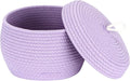 Sea Team Round Cotton Rope Storage Basket with Lid, Decorative Woven Storage Bin, Pot, Caddy, Organizer, Container for Snacks, Towels, Plants, 10 x 7.5 Inches (Small, Lavender)