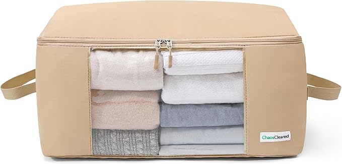 Clothing Storage Bags Clothes Organizer folding fabric bags for sweaters, clothing, garment, bedding, quilt, linens, large folding organizers with zip & window, mothproof underbed space saver bins