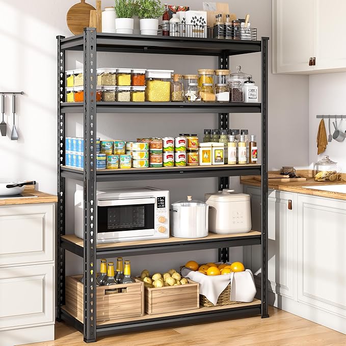 5-Tier Storage Shelves, 1980LBS Adjustable Pantry Shelves, Metal Shelving Unit for Storage, Kitchen, Pantry, Closet, Laundry, Garage,72.06" H x 35.55" W x 11.81" D