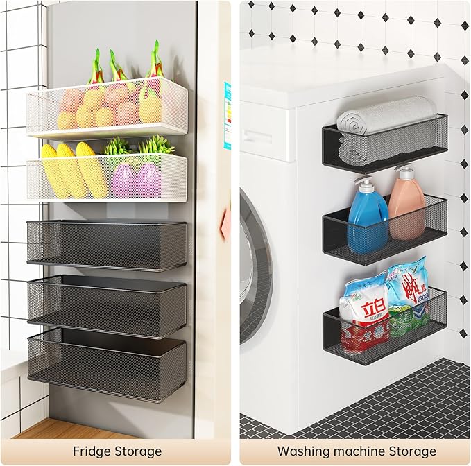 Magnetic Shelf for Washing Machine, Washer Dryer Shelf, Magnetic Lint Bin for Laundry Room, Spice Rack, Magnetic Basket Organizer for Laundry Kitchen, 1 Pack (White, 13.39''L*5.12''W*3.74''H)