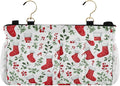 Red Stockings Holly Christmas Bedside Caddy for Dorm Bed Bedside Hanging Caddy Bag Iron Frame Storage Organizer Pocket for Bunk Home College Hospital Beds 2 Hooks