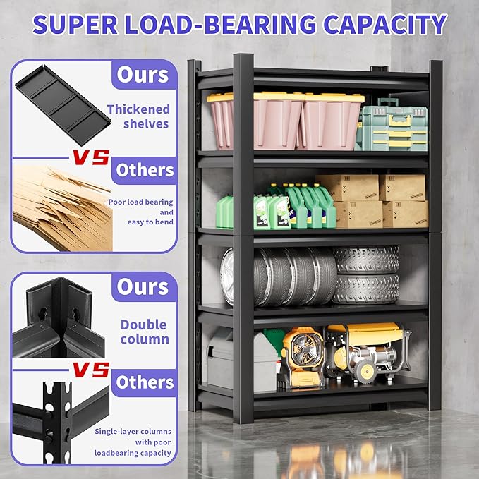 2 Sets Garage Shelving Unit 24" D x 48" W x 72" H Heavy Duty Storage Shelves Easy Assembly 5 Tier Adjustable Metal Shelving Utility Shelf Rack Garage Storage Organizer for Basement, Warehouse
