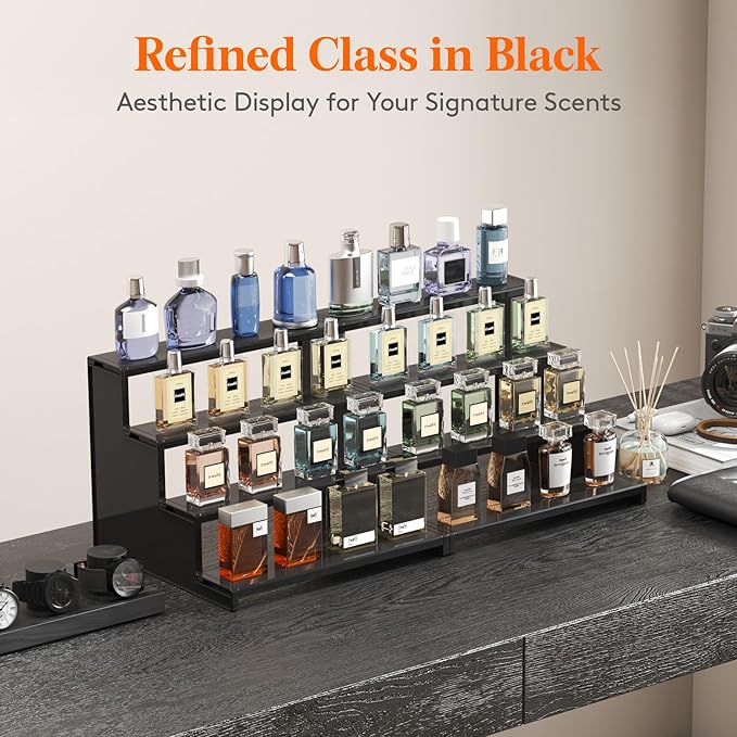 Lifewit 12 Inch Cologne Organizer for Men, 4 Tier Large Plastic Perfume Stand, Tool-free Assembly, Display Shelf for Fragrance, Aftershave, Skincare Makeup for Vanity, Bedroom, Bathroom Storage, 3 Pcs