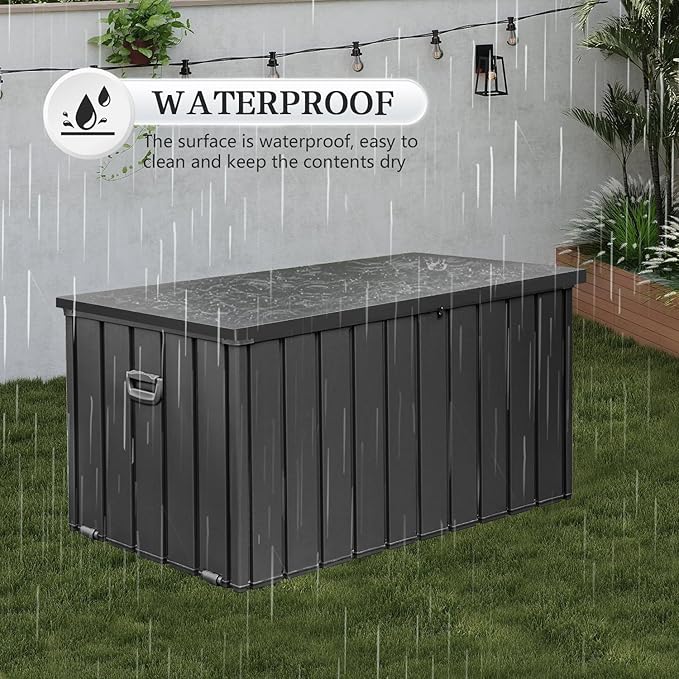 Domi 200 Gallon Deck Box, Metal Outdoor Storage Box with Lock Wheels Side Handles, Waterproof Outside Storage Box for Patio Cushions, Shoes & Pool Tools