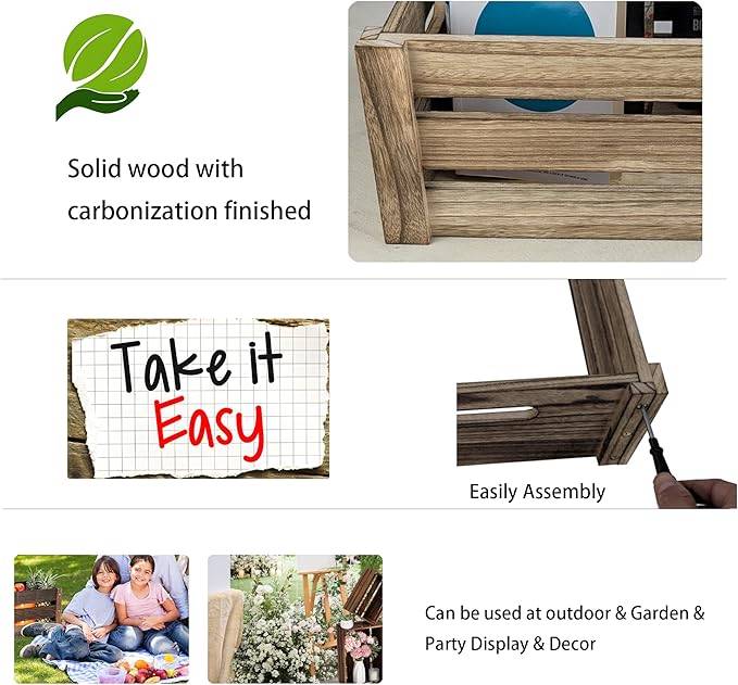 ARTAWEIN Rustic Vintage Finished Wooden Crate with Handles - Nesting Storage, Display, Organization Crate for Party, Office, Bedroom, Kitchen and Closet (Rustic Brown 1 pc)