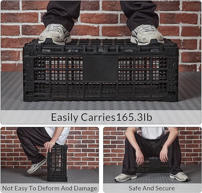 Collapsible Storage Bin Containe, 52 Liter Heavy Duty Transfer Box, 23.6" l x 15.7" w x 8.6" h Plastic Crate for Transit and Storage of Various Items