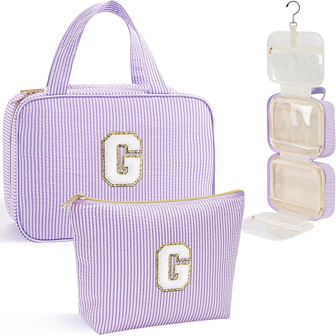 YOOLIFE Graduation Gifts for Her - Hanging Toiletry Bag for Women, Travel Toiletry Bag Makeup Bag, Personalized Travel Essentials for Women - Letter G, Purple