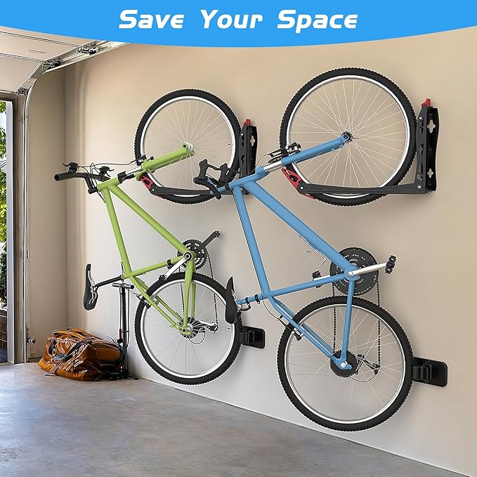 WALMANN BIKEPAL No Lifting Wall Mount Swivel Bike Rack, Vertical Bike Wall Hangers for Garage Space Saving Bike Storage Solution(2 Pack)