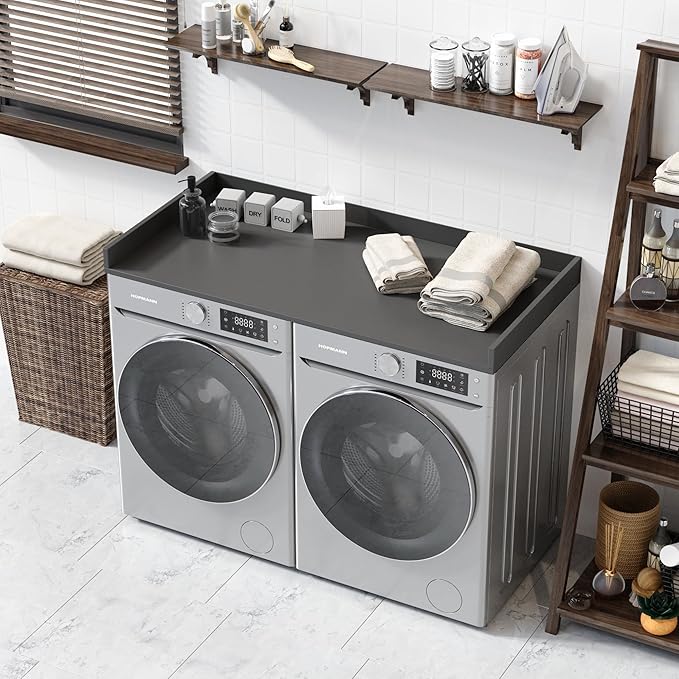 OfficeSimpli Large Washer Dryer Countertop 30 x 58 - Made in USA - Heavy-Duty Laundry Countertop Over Washer and Dryer, Laundry Room Countertop Organization Solution with Non-Slip Pads, Slate Grey