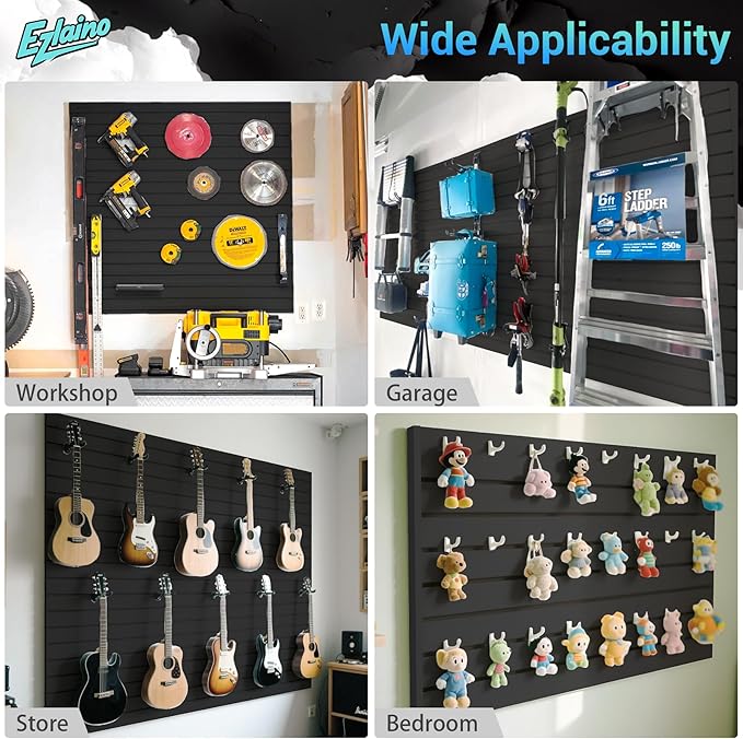 Ezlaino PVC Slat Wall Paneling 4FT x 2FT- Thickened & Durable, Waterproof, Versatile | Fits Most Slatwall Accessories (Not Included) | Ideal for Garage, Home & Store Organization, Black