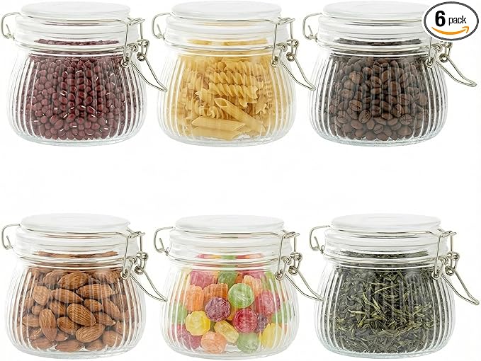 17oz Airtight Glass Jars with Lids, Small Food Storage Container Set of 6, Wire Clip Canisters Mason Jars for Canning Pickling Spice Herb