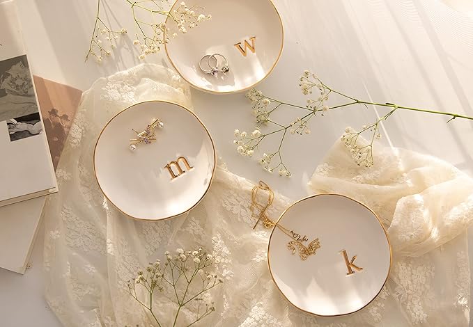 COLLECTIVE HOME - Ceramic Jewelry Tray, Decorative Trinket Dish for Rings Earrings Necklaces Bracelet Watch Keys, Birthday Mother's Day Christmas Gift for Women, 4.75", Glossy (v)