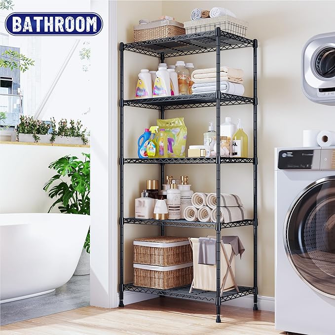 59.4" H x 21.5" W x13.6 D 5-Tier Storage Shelves 1010LBS Wire Shelving Adjustable Metal Shelving Unit Pantry Shelves Sturdy Steel Commercial Shelf for Kitchen Pantry Closet Laundry School