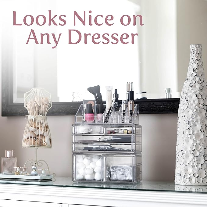 Masirs Clear Cosmetic Storage Organizer, Classy Design, Versatile, Simplifies Your Life