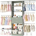 5FT Small Closet System, Baby Closet Organizer System with Wooden Drawers, 60 Inches Walk in Closet System with 5 Hanging Rods and 3 Reversible Hanging Shelving, Crab Green