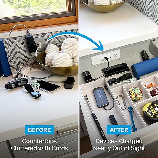 Docking Drawer Blade in-Drawer Outlet, Integrated Safety Shutoff, (2) USB-A & (2) 15 amp AC, Black