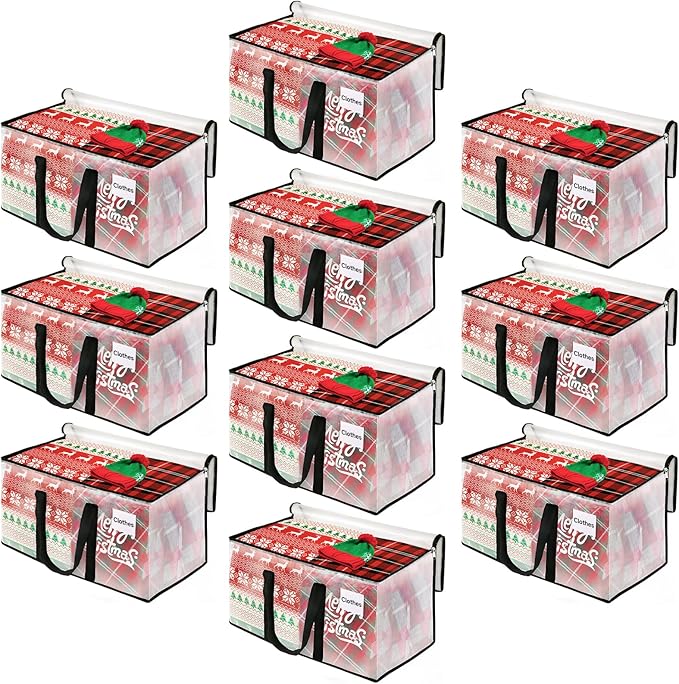 BlissTotes Moving Bags, 10-Pack Storage Bags, Moving Bags Heavy Duty Extra Large, Moving Totes, Clear moving Bags, Reinforced Handles & Tag Pocket (93L)