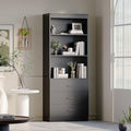 oneinmil 70" H 6-Tier Bookshelf with 3 Drawers, White Bookcase with 3-Tier Open Shelves, Tall Book Shelf with Storage Space, Wooden Storage Cabinet for Living Room, Bedroom, Office (Black, 6-Tier)