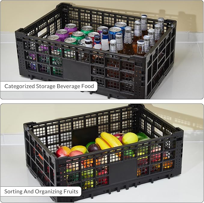 Collapsible Storage Bin Containe, 52 Liter Heavy Duty Transfer Box, 23.6" l x 15.7" w x 8.6" h Plastic Crate for Transit and Storage of Various Items