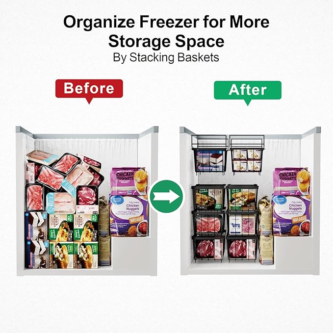 iSPECLE Freezer Organizer Bins - Fit 7 Cu.Ft Chest Freezer, Expand from 15.8" to 18.1" (L) Deep Freezer Organizer Bins, 2 Pack Small Hanging Freezer Baskets for Chest Freezer, Black