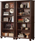 70" Tall Walnut Bookshelf,5 Tier Wooden Book Shelf with Adjustable Shelves & Wood Legs,Free Standing Farmhouse Bookcase with Open Display Storage,Vintage Bookshelves for Classroom, 2PCS