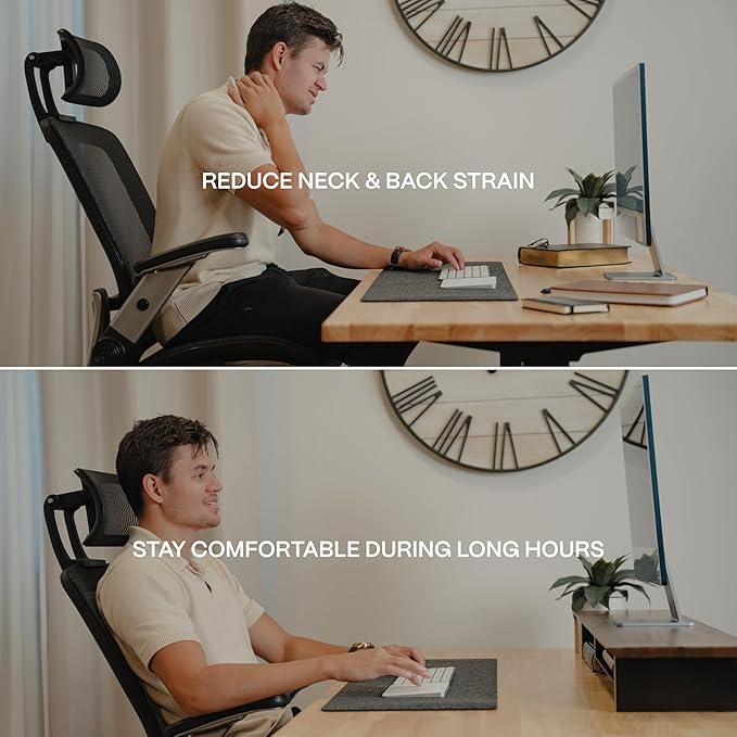Solid Wood Dual Monitor Stand Riser – 43" Oak Desk Shelf for 2 Monitors with Tray & Wool Felt, Organizer for Desktop, Laptop and Office (Solid Oak)