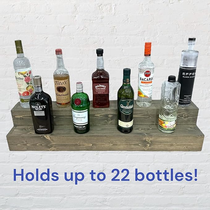Tiered Bottle Shelf | 2 Tier Liquor Bottle Display | Bar Organization | Display Shelf | Wine Shelf | Bar Display | Kitchen Counter Shelf (36, Weathered Grey)