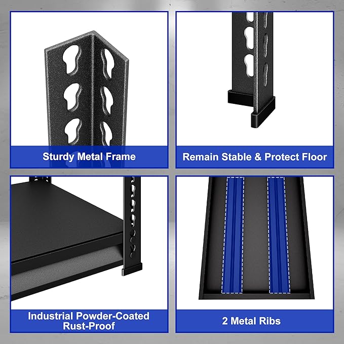 48" W Heavy Duty Garage Shelving, 5-Tier Metal Industrial Shelves, 3000LBS Loads, 4 Pack