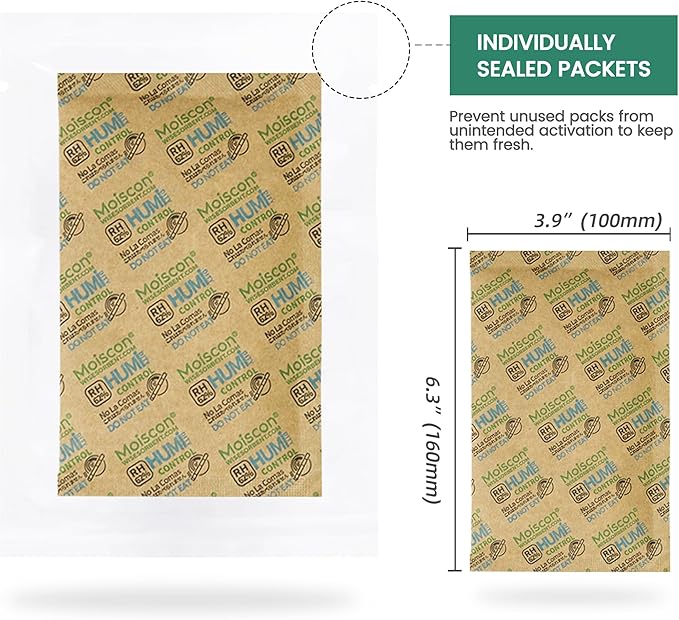 Size 67 62% Two-Way Humidity Control Packs for Storing 1 lb, 67 Gram 120 Pack Moisture Control Packets Individually Wrapped, Humidifier Packs for Storage Containers