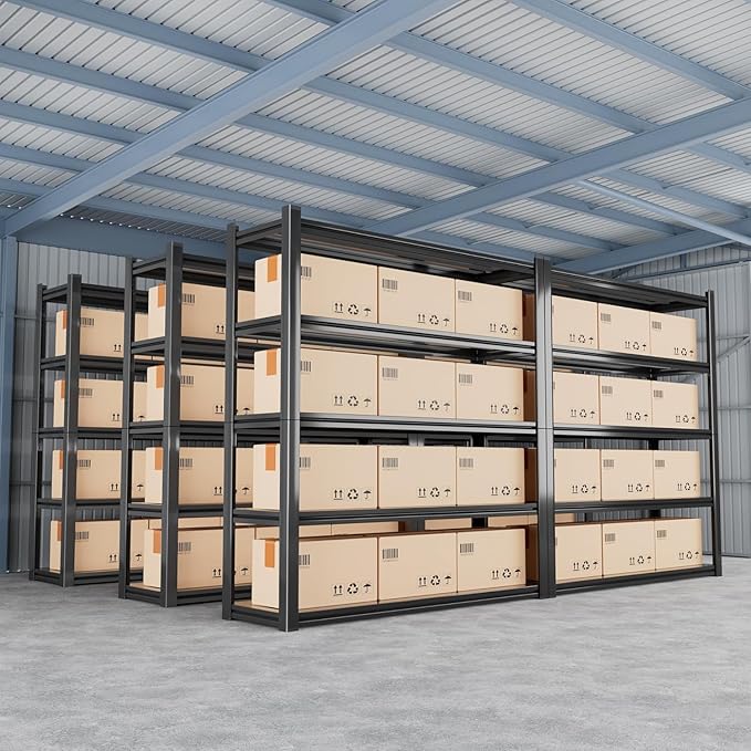 48.2" W Garage Shelving 3000LBS Storage Shelf Heavy Duty Garage Storage Shelves Adjustable 5 Tier Metal Shelves for Storage Industrial Heavy Duty Shelving Unit 24.2" Dx48.2 Wx72.2 H, 4 Pcs